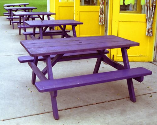 Purple Picnic Tables, Yellow Doors